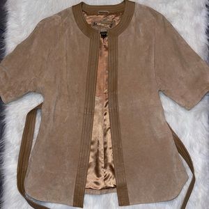 Iman brown suede sleeveless coat jacket blazer